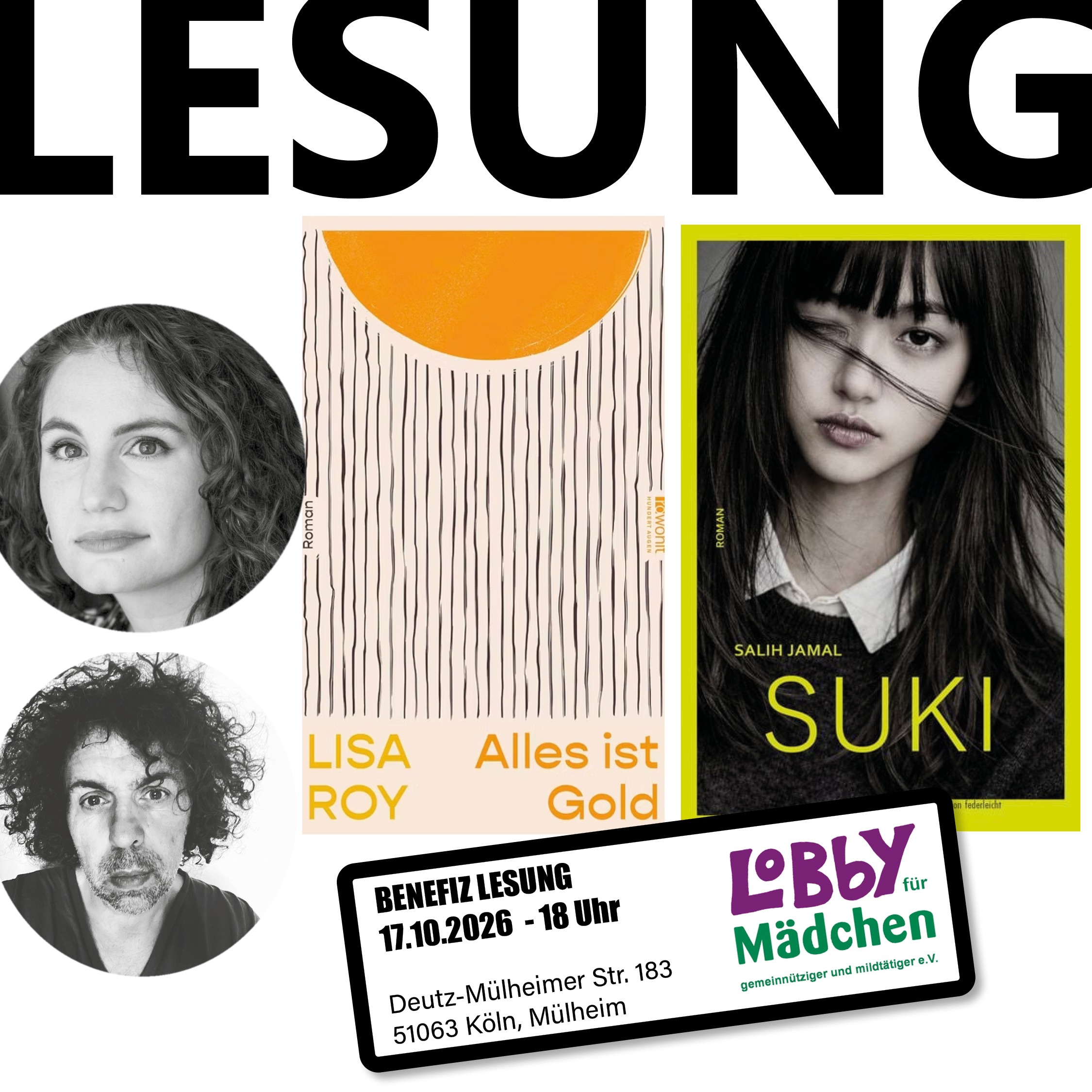 Benefiz-Lesung "Lobby für Mädchen": Salih Jamal, SUKI und Lisa Roy, Alles ist Gold