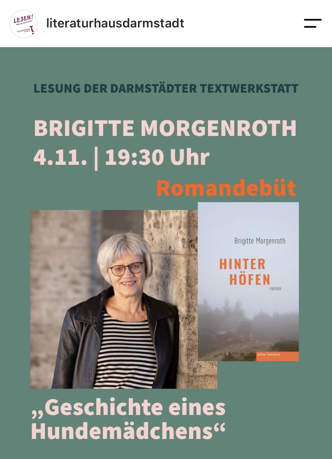 Brigitte Morgenroth liest aus ihrem Roman HINTER HÖFEN im Literaturhaus Darmstadt